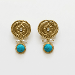 Load image into Gallery viewer, Vintage Turquoise Gold Stud Earrings with Pearl