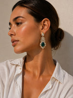 Load image into Gallery viewer, Aquamarine Emerald Polki Statement Earrings