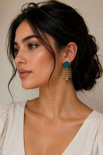 Load image into Gallery viewer, Turquoise Gold Bar Earrings