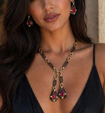 Load image into Gallery viewer, Aquamarine Ruby Black Contemporary Necklace Set