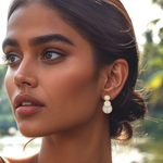 Load image into Gallery viewer, Grey Pearl Drops Mirrored Earring β Elegant Handcrafted Earrings