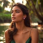 Load image into Gallery viewer, Crimson Starburst Floral Stud Earring β Elegant Handcrafted Earrings