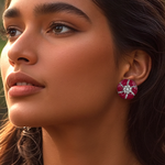 Load image into Gallery viewer, Crimson Starburst Floral Stud Earring β Elegant Handcrafted Earrings