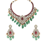 Load image into Gallery viewer, Ruby Emerald Bloom Necklace Set β Elegant Handcrafted Necklaces