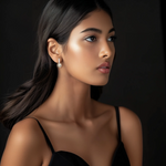 Load image into Gallery viewer, A woman wearing silver earrings with a geometric pattern of pearls and pave accents.