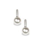 Load image into Gallery viewer, Pearl and Pave Embrace Silver Earrings β Elegant Handcrafted Earrings