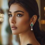 Load image into Gallery viewer, Emerald and Pearl Cascade Silve Earrings β Elegant Handcrafted Earrings