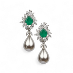 Load image into Gallery viewer, Emerald and Pearl Cascade Silve Earrings β Elegant Handcrafted Earrings