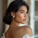 Load image into Gallery viewer, A person wearing a silver stud earring with a citrine stone.