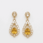 Load image into Gallery viewer, Citrine Teardrop Statement Earrings with Crystal