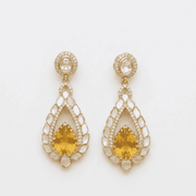 Citrine Teardrop Statement Earrings with Crystal