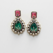 Aquamarine Emerald Pink Kundan Statement Earrings