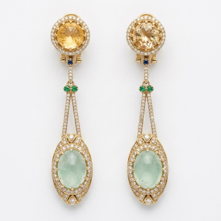 Aquamarine Mint Green Diamond Drop Earrings