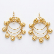 Pair of gold earrings on a white background