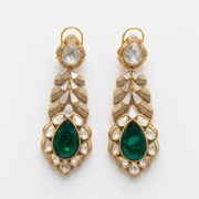 Aquamarine Emerald Polki Statement Earrings
