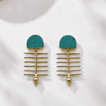 Load image into Gallery viewer, Turquoise Gold Bar Earrings