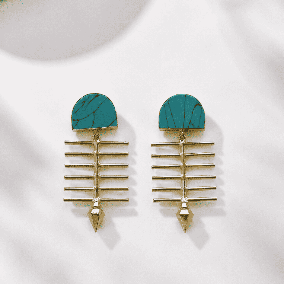 Turquoise Gold Bar Earrings