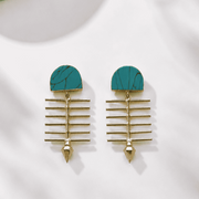 Turquoise Gold Bar Earrings