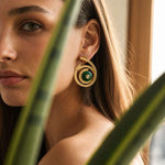 Load image into Gallery viewer, Emerald Spiral Statement Earrings