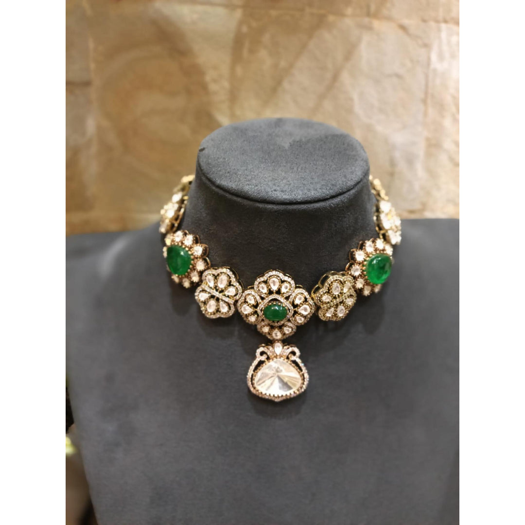 Emerald Green Kundan Statement Choker Necklace