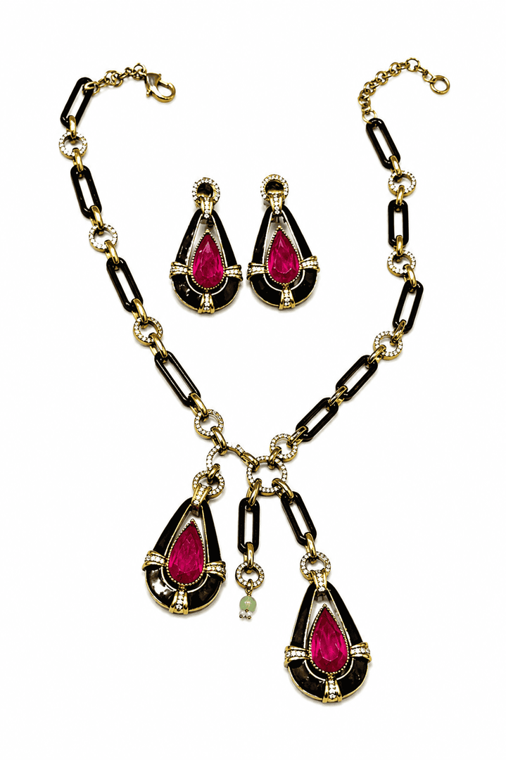 Aquamarine Ruby Black Contemporary Necklace Set