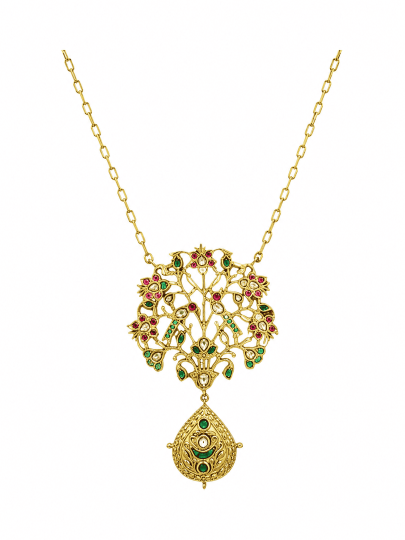 Aquamarine Floral Heritage Pendant Necklace