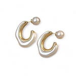 Load image into Gallery viewer, Whimsical Wave Pearl Hoop Earrings
