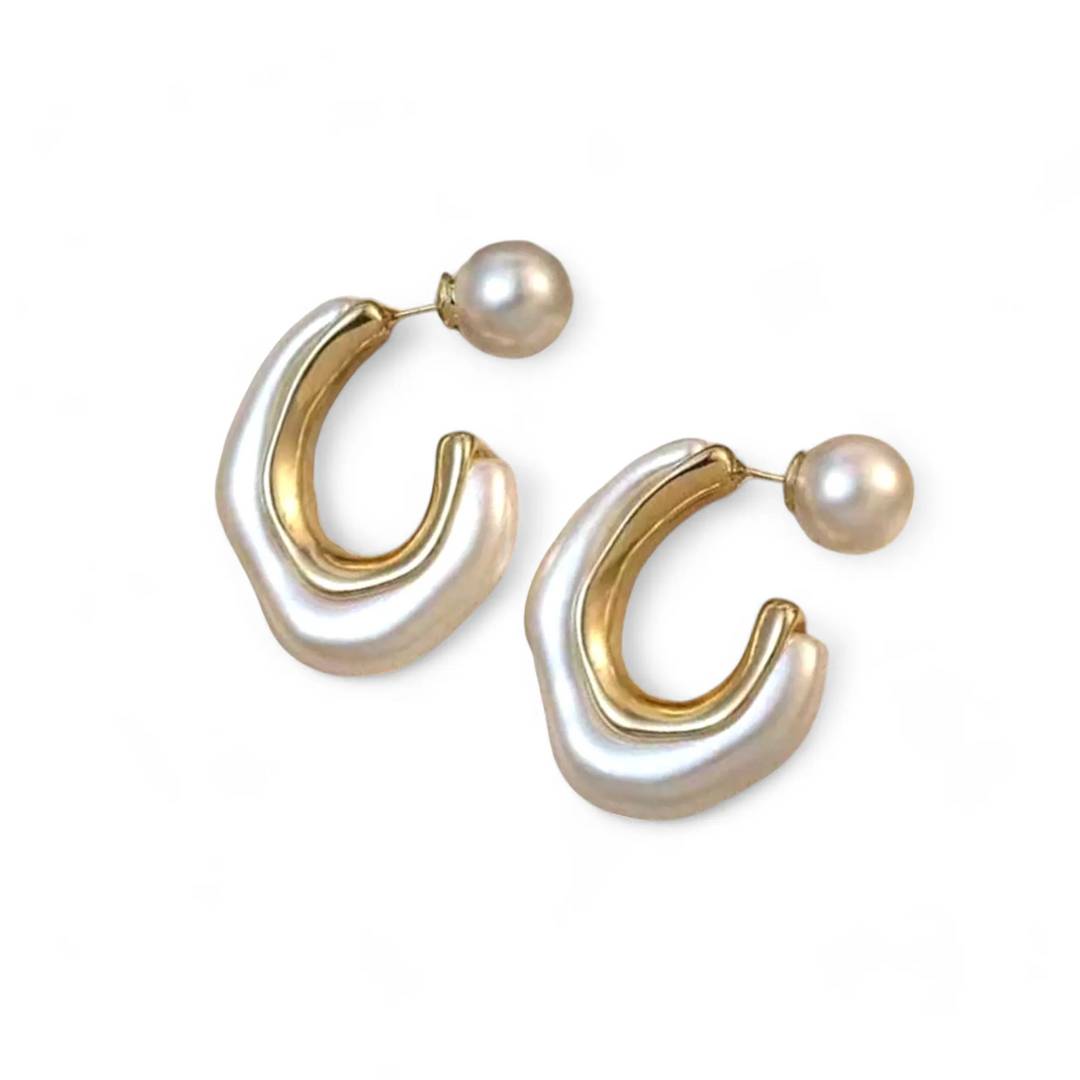 Whimsical Wave Pearl Hoop Earrings