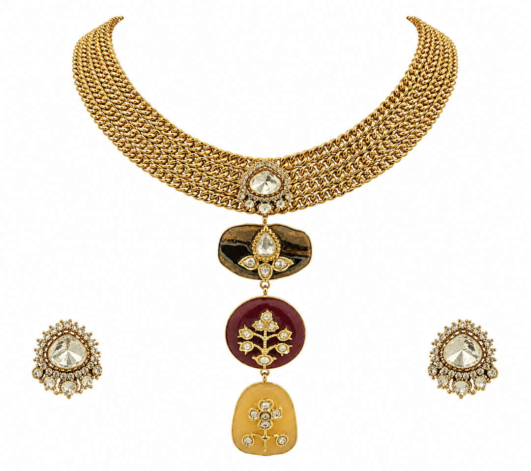 Aquamarine Heritage Gold Choker Necklace Set