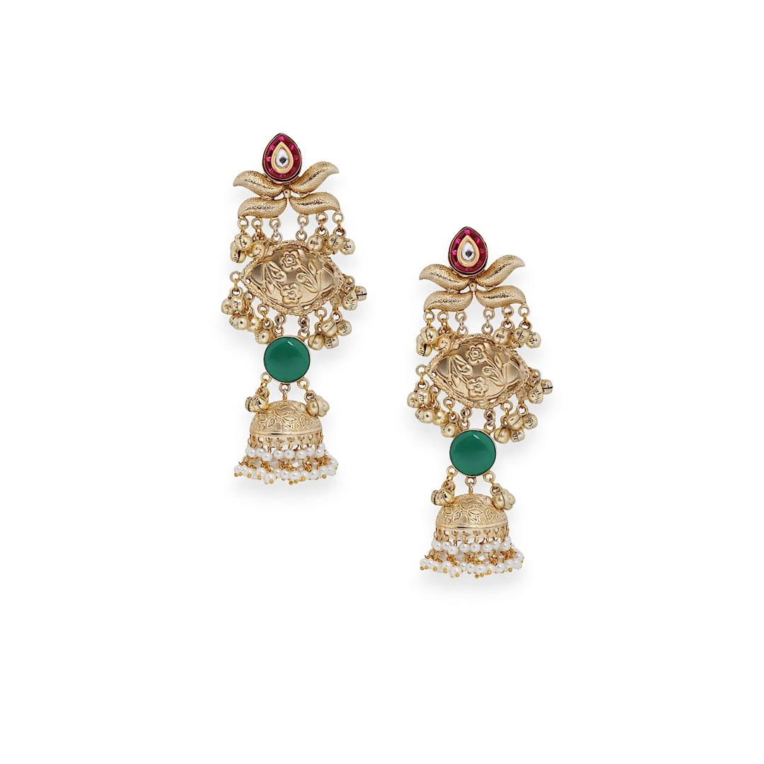 Emerald-Ruby Quartz Jhumki Earring