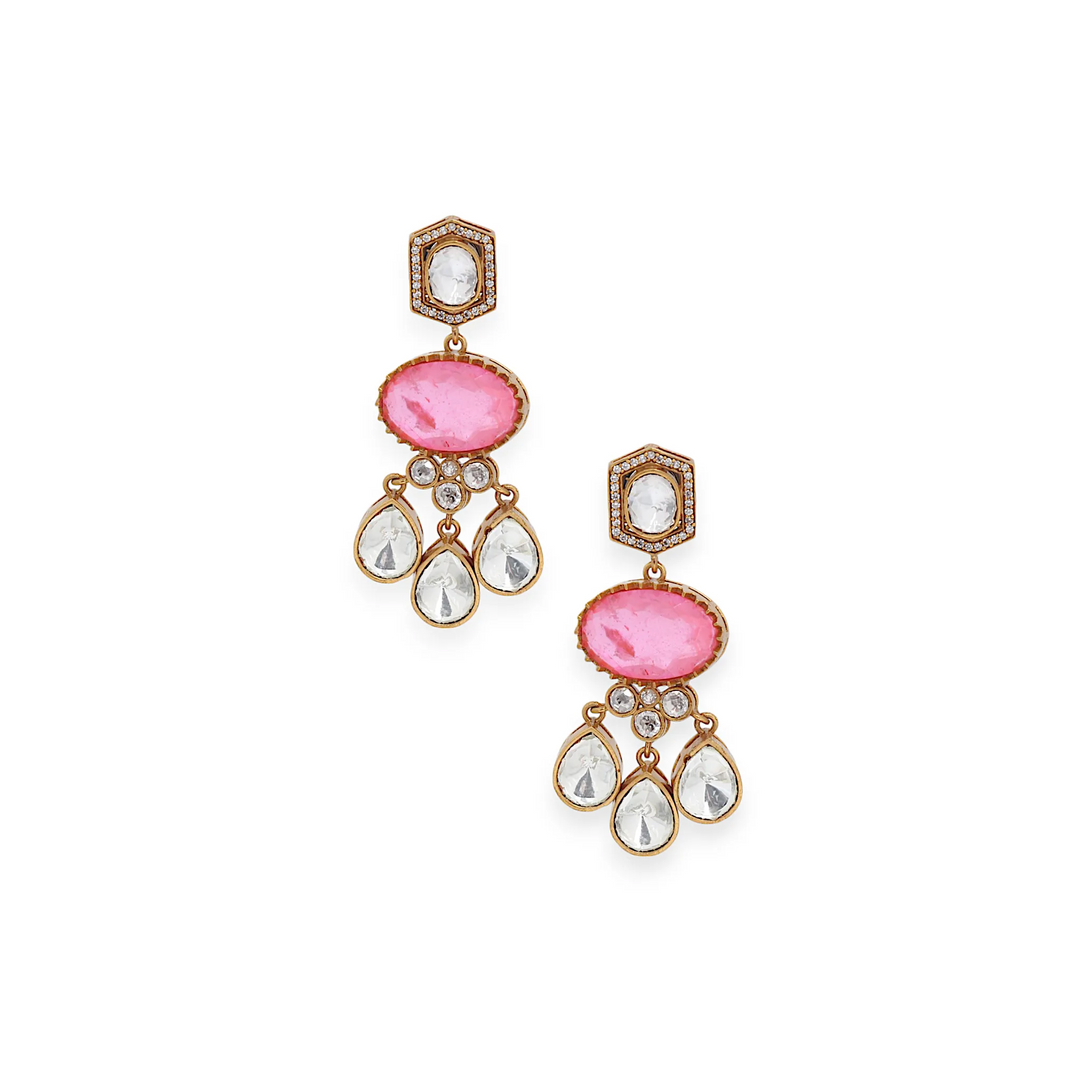 Pink Quartz Stone Kundan Earring