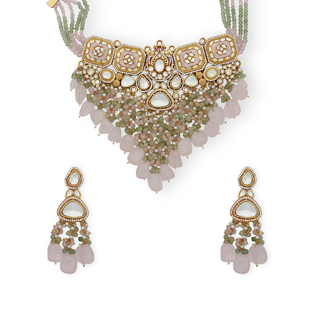 The "Rose Quartz Cascade" Necklace Set