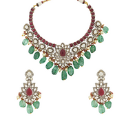 Ruby Emerald Bloom Necklace Set – Elegant Handcrafted Necklaces