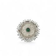 Emerald Pearl Mandala Ring – Elegant Handcrafted Rings