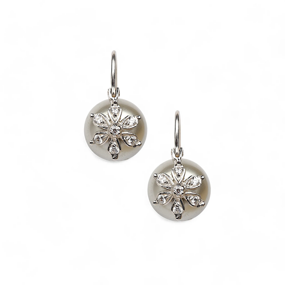 Pearl Floral Motif Silver Earrings