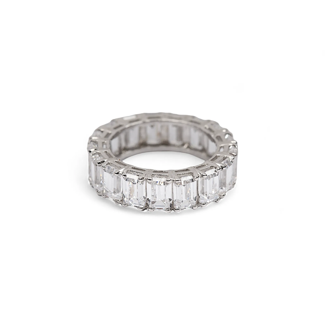 Emerald Cut Eternity Embrace Silver Ring