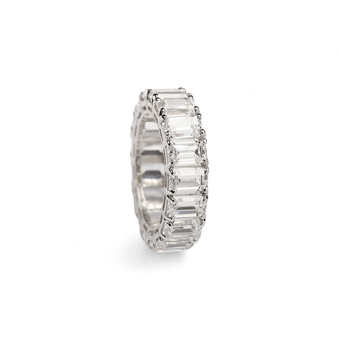 Emerald Cut Eternity Embrace Silver Ring