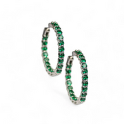 Green Eternity Silver Hoops – Elegant Handcrafted Earrings