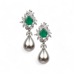 Load image into Gallery viewer, Emerald and Pearl Cascade Silve Earrings
