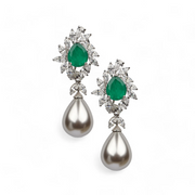 Emerald and Pearl Cascade Silve Earrings – Elegant Handcrafted Earrings