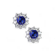 Cosmic Bloom Sapphire Silver Studs – Elegant Handcrafted Earrings